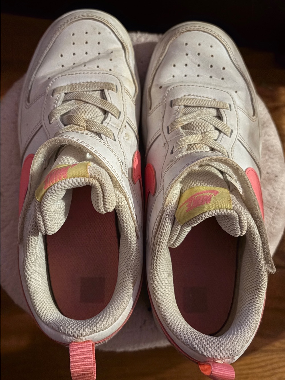 Nike Kids White Sneakers with Pink Accents